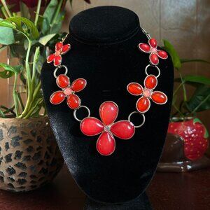 Red Floral Statement Necklace
